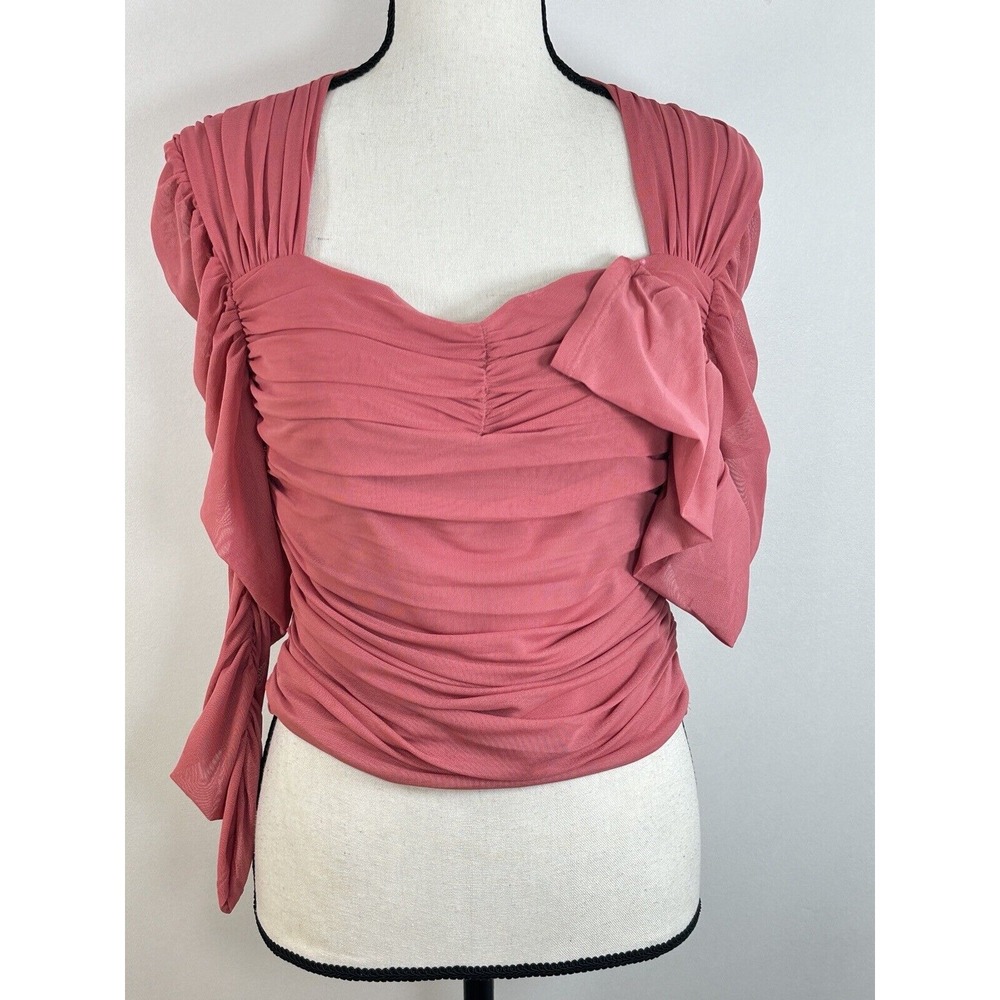 Express Body Contour Blush Pink Ruched Mesh Long Sleeve Top Women's Medium
